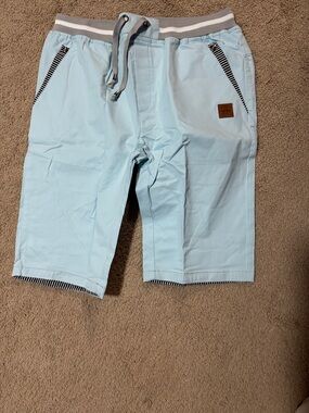 Light Blue Drawstring Casual Shorts